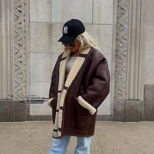 Vintage Shearling Sheepskin Rancher Coat: Winter Leather Jacket