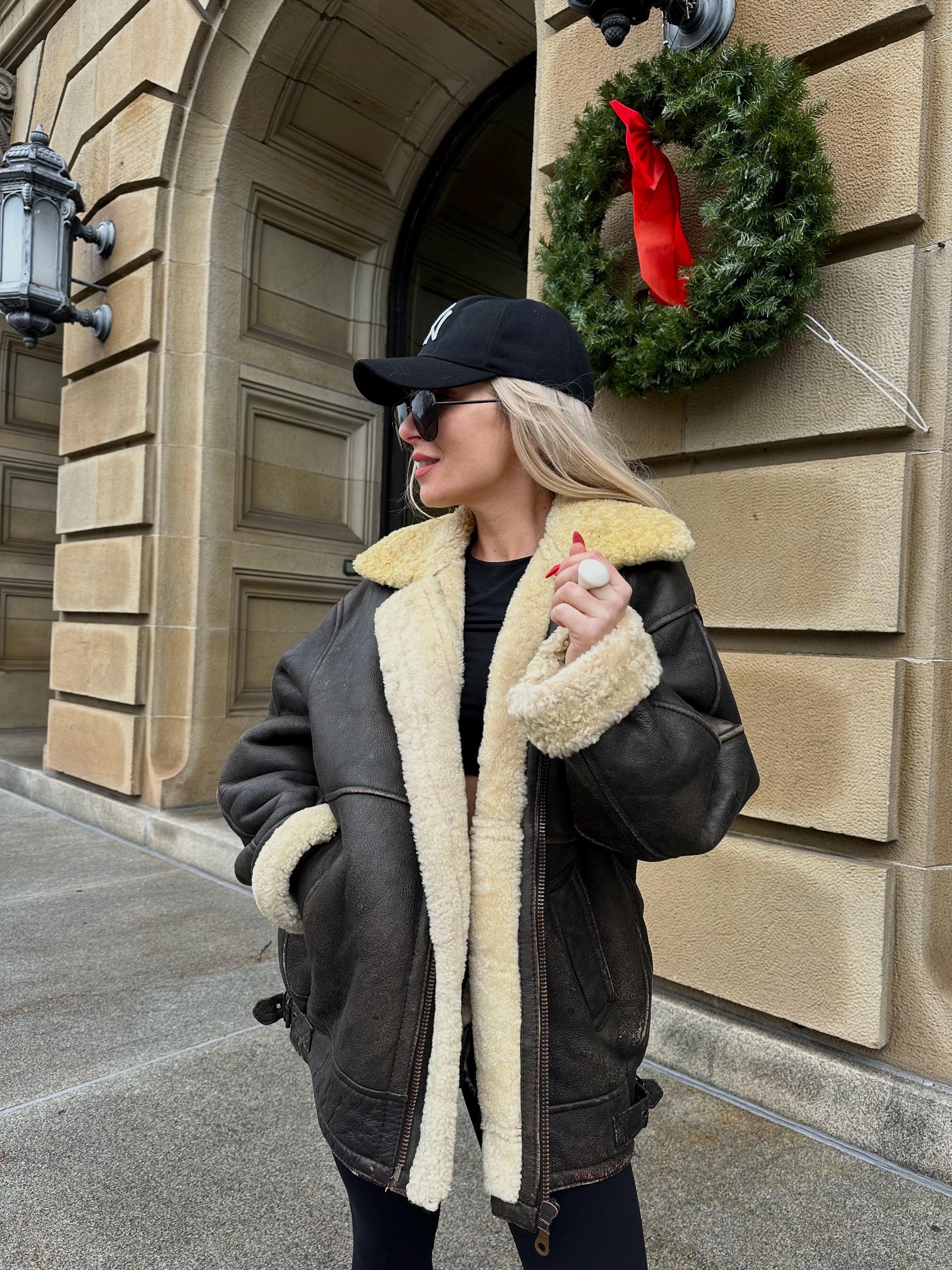 ジャケット・アウター vintage sheepskin leather jacket BLK XL Men's Black Sheepskin Leather Jacket Oversized Loose Baggy