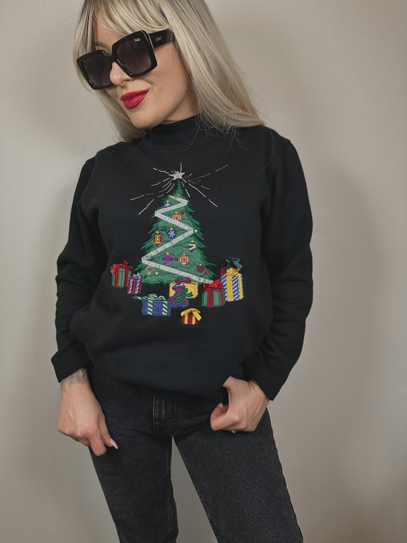 Vintage Christmas winter black turtleneck sweater… - image 2