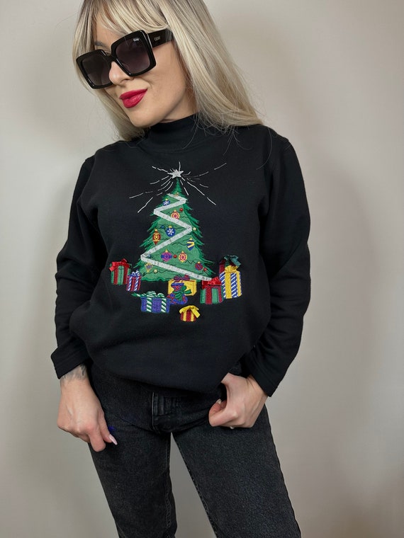 Vintage Christmas winter black turtleneck sweater… - image 4
