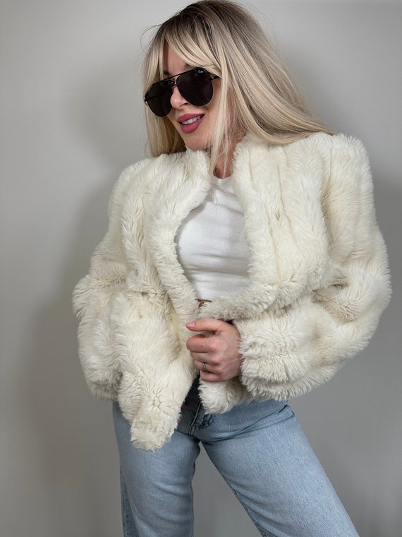 Vintage faux fur cream beige coat jacket y2k 90s - image 2