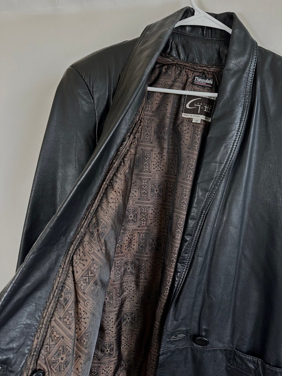 Vintage genuine leather long trench coat jacket - image 8