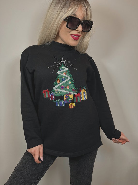 Vintage Christmas winter black turtleneck sweater… - image 1