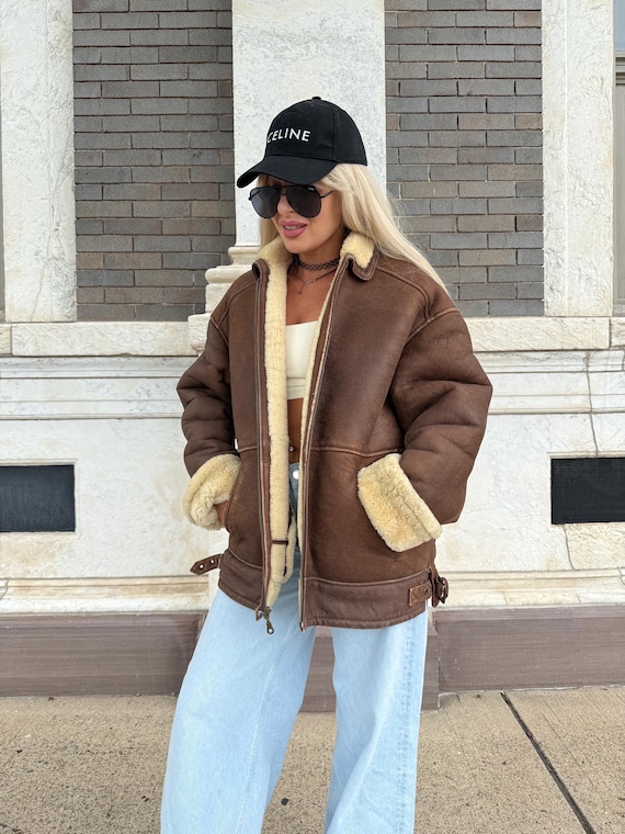 Aviador Chaqueta Piel Borrego Mujer Chaqueta De Aviador De Piel De