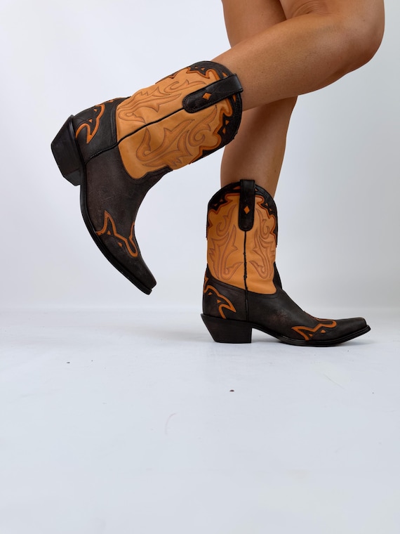 Vintage Leather Cowboy Boots US 8 Western Cowgirl… - image 14