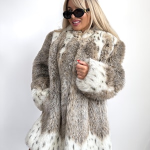 Cappotto in pelliccia sintetica vintage – Mob Wife Cappotto invernale pesante con stampa volpe bianca come la neve M-L
