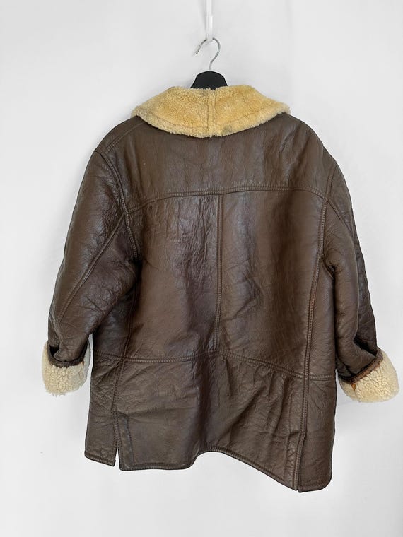 Vintage Coat Shearling Distressed Jacket Sheepskin Real