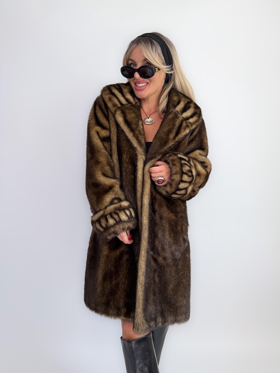 90年代風モブワイフ風フェイクファーコート：ブラウンミンク風グラム