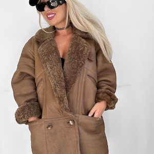 Vintage coat shearling sheepskin leather button up wool jacket ranch rancher western Malboro