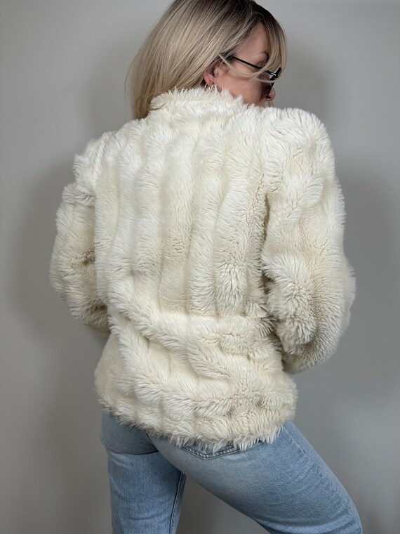 Vintage faux fur cream beige coat jacket y2k 90s - image 6