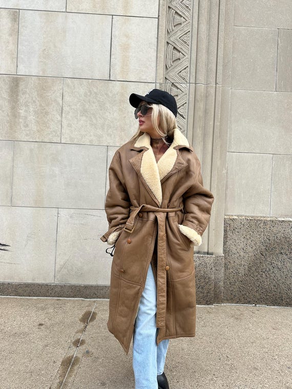 Casaco de pele de carneiro vintage: sobretudo de couro estilo