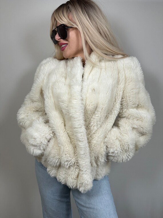 Vintage faux fur cream beige coat jacket y2k 90s - image 8