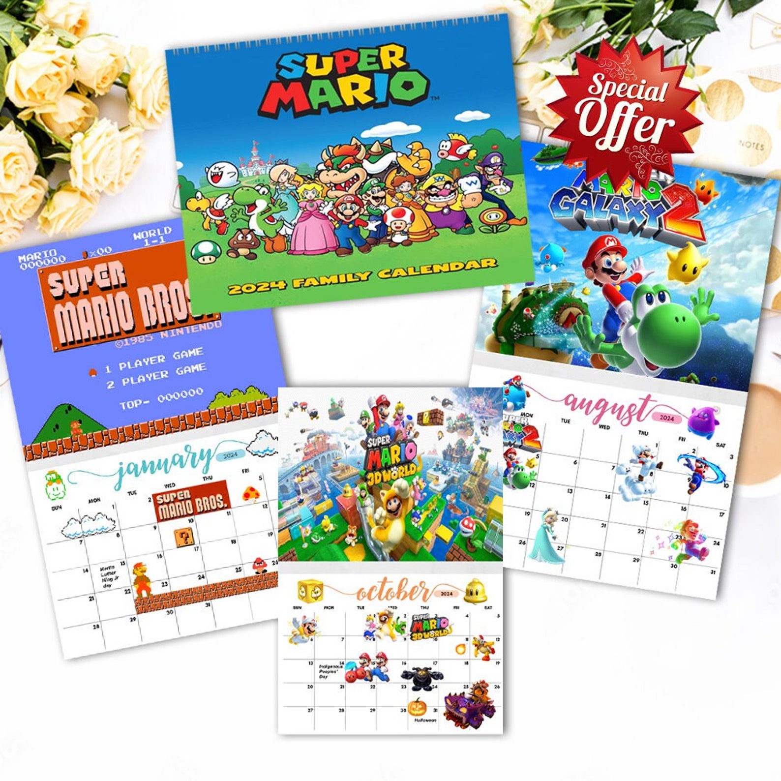 Super Mario Game Calendar 2024 Mario Bros Cartoon Calendar Etsy