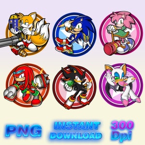 Sonic l'hérisson Bundle PNG Cricut Pin Sticker Image Transparente Imprimable numérique téléchargement immédiat Knuckles Tails Amy Rose Shadow Rouge