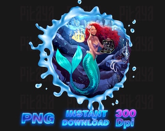 Little Mermaid PNG, Little Mermaid Birthday png, African American Little Mermaid Clipart Digital Download shirt, cake topper, Mermaid PNG