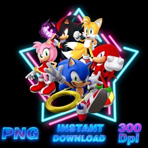 Sonic The Hedgehog PNG Cricut Pin Sticker Cake Topper Shirt Sublimación Imagen transparente Imprimible Descarga digital instantánea Knuckles Tails