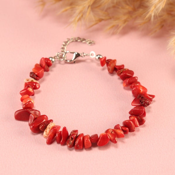 Bohemian Coral Broken Stone Bracelet - High-Quality Natural Broken Stone Beads with Customizable Pouch - Perfect Gift