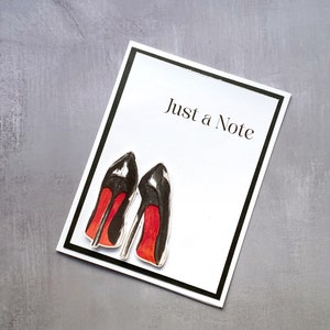 Ensemble de cartes de voeux haute couture avec enveloppes, cartes de correspondance élégantes et luxueuses à semelle rouge et talons noirs, cadeau pour une fashionista, cadeaux à moins de 20 dollars
