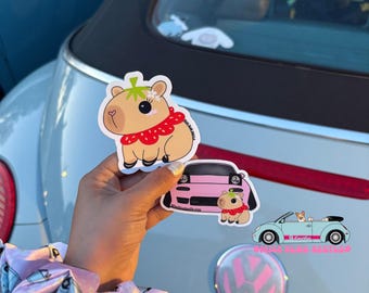 Strawberry Capybara pink Miata weatherproof sticker