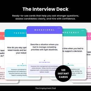 Pode incluir: The Interview Deck, um conjunto de 120 cartões instantâneos para preparação para entrevistas. Os cartões são codificados por cores com categorias como Comportamental, Técnica e Liderança. Cada cartão apresenta uma pergunta e explica por que é importante.