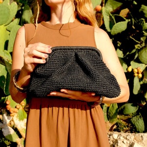 Large Crochet Bag, Women’s Straw Summer Pouch Bag, Summer Cloud Crochet Bag, Handmade Clutch Purse, Modern Woven Dumpling Grab Bag, Gift Bag