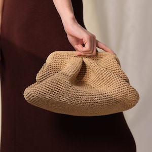 Large Cloud Crochet Bag, Womens Straw Summer Pouch Bag, Raffia Cloud Bag, Crochet Bag, Handmade Clutch Purse, Modern Woven Dumpling Gift Bag