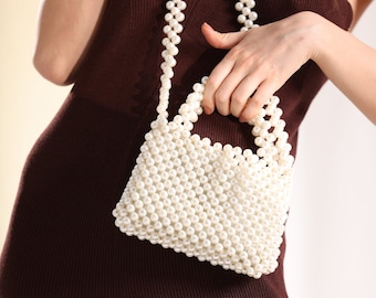 Pearl Wedding Handbag, Bridal Pearl Purse, Pearl Beaded Bag, Pearl Shoulder Bag, Pearl Bag, Pearl Clutch, Wedding Clutch Bag, Pearl Purse,