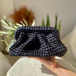Snelle verzending metalen raffia tas, handgemaakte raffia tas, gebreide clutch, zilveren raffia clutch, raffia clutch, gehaakte avondtasje