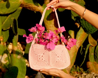 Handmade Crochet Bag, Personalized bag, Knitting Bag, Gift For Her, knitted bags, Pink Crochet Bag, Hand woven bag, Crochet Shoulder Bag