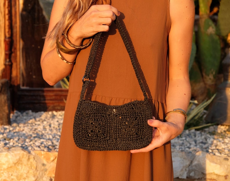 Handmade Crochet Bag, Personalized bag, Knitting Bag, Gift For Her, Green Crochet Bag, Hand woven bag, Crochet Shoulder Bag, Knitted bags image 3