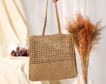 Handmade Crochet Bag, Knitting Bag, Crochet Tote Bag, Handmade Raffia Bag, Modern Crochet Bag, Gift For Her, Knitted Bag, Straw Tote Bag