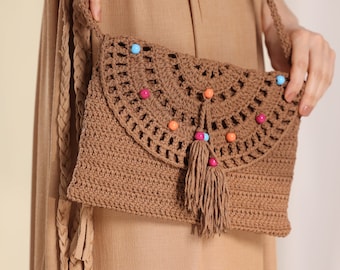 Rainbow Bead Bag, Bead Handmade Bag, Macrame Bohemian Clutch Bag, Wooden bead bag, Boho women handbag wood bead, Bead Bag, Summer Beaded Bag