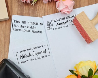 From the library of stamp, Library Stamp, Personalized book stamp, Custom book stamp, Personalized flower Book stamp, Best Gift