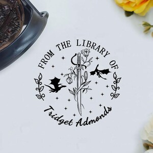 From the library of stamp, Library Stamp, personalized book stamp, custom book stamp, Personalized flower Book stamp, Best Gift
