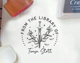 Personalized  Sword Book Stamp, Custom From the Library of Book Stamp, Library Stamp, Ex Libris Book Stamp,Gift for book lover,Book Stamps