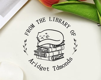 PERSONALIZED Cat BOOK STAMP, Library Stamp , Self Inking Library Stamp , From the Library of Stamp , Personalized Book stamp,Best Gift