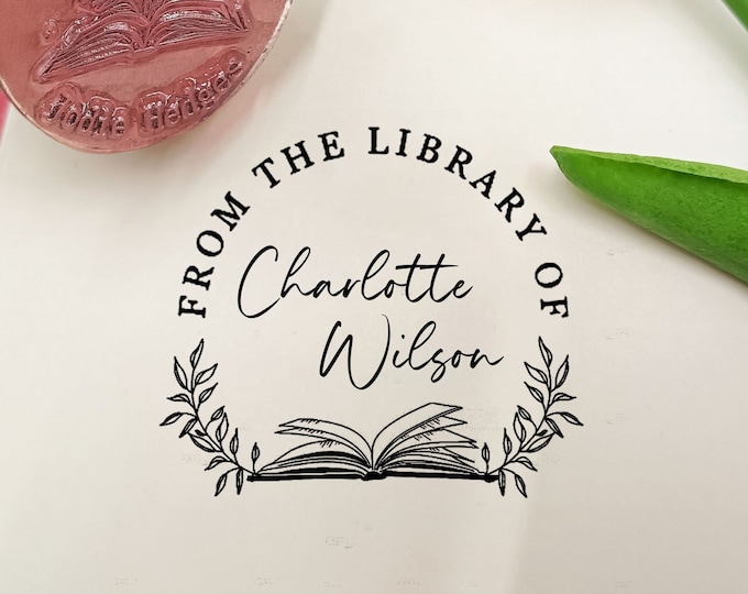 From the library of stamp, Library Stamp, personalized book stamp, custom stamp, Personalized flower  stamp, Best Gift, Custom Book Embosser