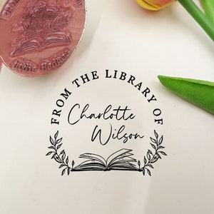 Aus der Bibliothek von Stempel, Bibliothekstempel, personalisierter Buchstempel, benutzerdefinierter Buchstempel, personalisierter Blumenbuchstempel, bestes Geschenk