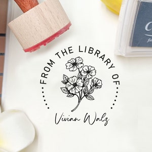 PERSONALIZED BOOK STAMP, Library Stamp , Self Inking Library Stamp , From the Library of Stamp , Personalized flower Book stamp,Best Gift