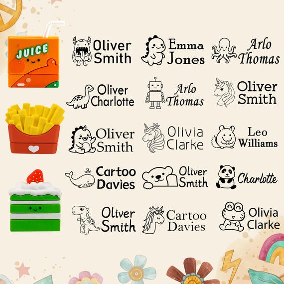 Custom Clothing name stamp for school children, Cartoon Kid Seal Sweet for, Waterproof, Name Stamp, Fabric Stamp, Logo Stamp, Daycare Stamp