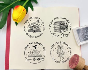 From the library of stamp, Dragon Stamp, Personalized book stamp, Custom book stamp, Personalized flower Book stamp, Gift for book lovers