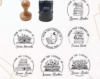 Custom Book Stamp, Personalized Book Stamp, From the Library of book Embosser, Self Inking Stamp, Ex Libris, Wood Stamp, Book Lover Gift