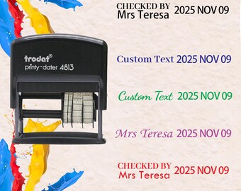 Personalized Teacher Date Stamps, Date and Name Stamps, Adjust date Stamps, Checked by date stamps, Teacher gift, Custom gift