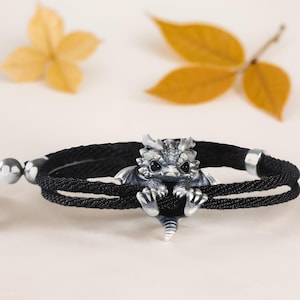 Sterling Silver Grumpy Dragon Bracelet: Adjustable Cord, Fantasy Jewelry,Friendship Mother’s Day gift