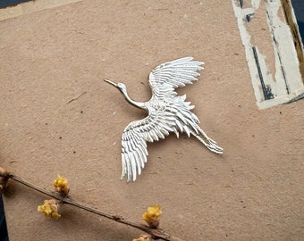 Sterling silver crane brooch,heron bird pin,animal jewelry,art deco,Mother's Day gift,unique design,Vintage brooch,men lapel pin bird