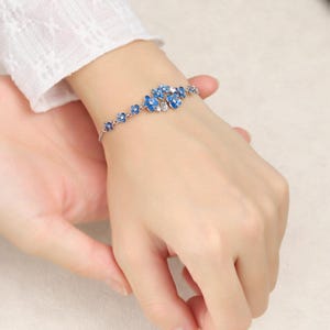 Sterling Silver Forget Me Not Bracelet: Blue Flower Bangle