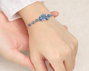 Sterling Silver Forget Me Not Bracelet: Blue Flower Bangle