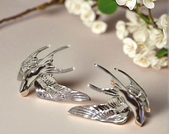 Orecchini a forma di uccello in argento antico con ganci in argento