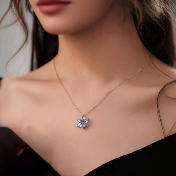 Small Snowflake Blue Crystal Charm Pendant Sterling Silver Small Snowflake Blue Crystal Charm Pendant Sterling Silver