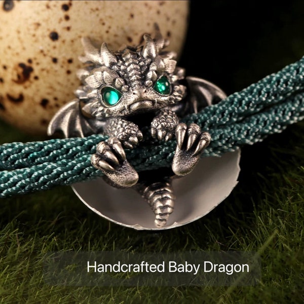 Handcrafted Sterling Silver Dragon Bracelet,Dragon Baby,Adjustable String Buckles,Charm Jewelry,Kid Brithday Gift,Baby Shower,Mother’s Day